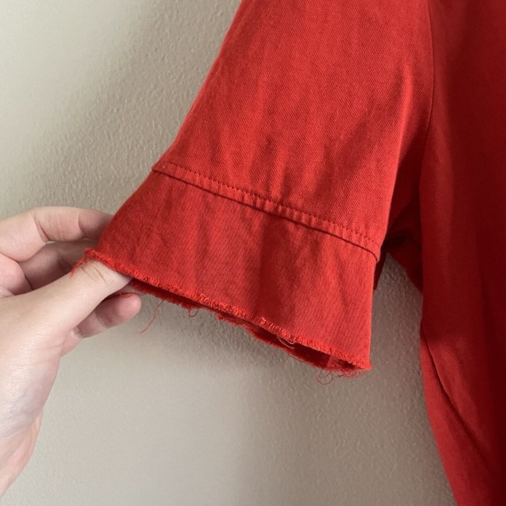 Zara Women L Red Cotton Short Sleeve Raw Hem Pullover V-Neck Shift Dress - Picture 6 of 10